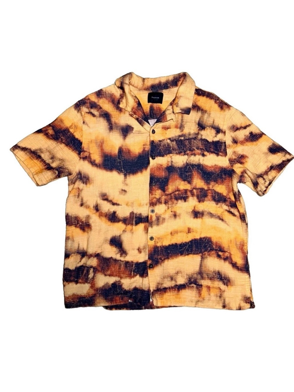 PacSun Short Sleeve Tie-Dye Camp Shirt - Yellow and Brown